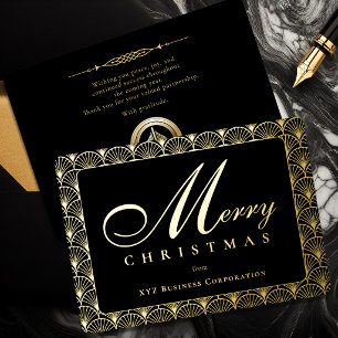 Carte De Vœux En Aluminium Art Deco Joyeux Noël Entreprise Papier D'or