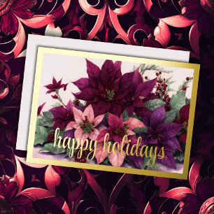 Carte De Vœux En Aluminium Art Poinsettia Arrangement Bourgogne Purple Pêche