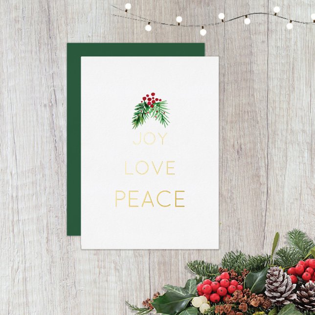 Carte De Vœux En Aluminium Baies rouges et verdure Aquarelle or (Créateur téléchargé)