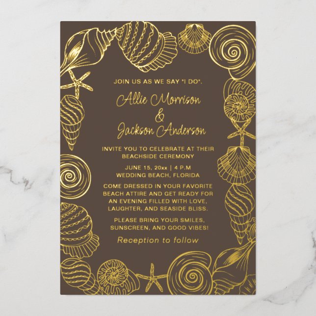 Carte De Vœux En Aluminium Beach Seashells Sand Mariage balnéaire (Recto)