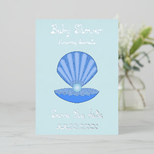 Carte De Vœux En Aluminium Bébé bleu Coquille d'huîtres et Baby shower Pearl