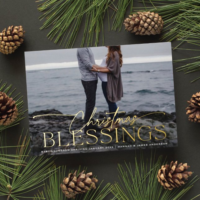 Carte De Vœux En Aluminium Bénédictions de Noël écriture élégante Grossesse (Créateur téléchargé)