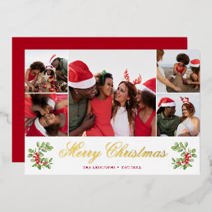 Carte De Vœux En Aluminium Berry d'hiver Red Green Noël 5 Photo Grey