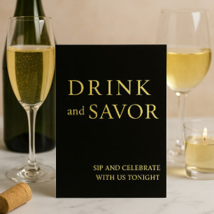 Carte De Vœux En Aluminium Black & Gold Drink & Savourer Barre Mariage Signer