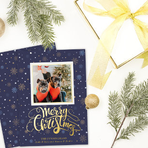 Carte De Vœux En Aluminium Blue Gold Snowflakes Joyeux Noël
