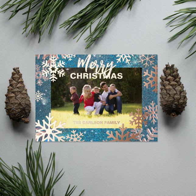 Carte De Vœux En Aluminium Blue Winter Wonderland Joyeux Noël Photo (Créateur téléchargé)