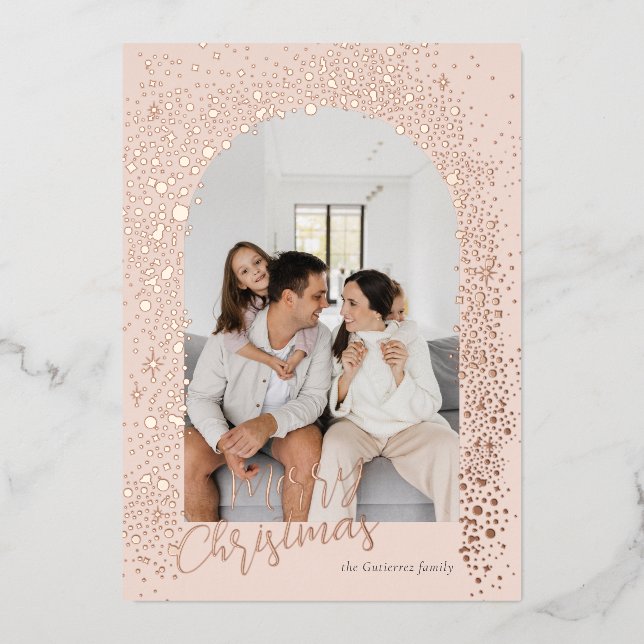 Carte De Vœux En Aluminium Blush Rose Pailleté Arch Photo (Recto)