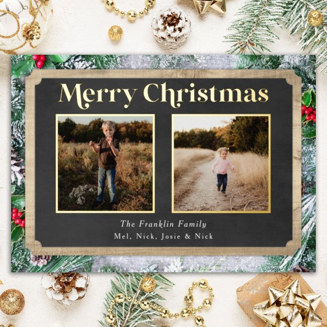 Carte De Vœux En Aluminium Bois rustique et Evergreens Photo de Noël (Créateur téléchargé)
