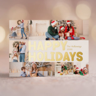 Carte De Vœux En Aluminium Bold Moden Six-Photo Happy Gold