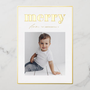 Carte De Vœux En Aluminium Bold Retro Merry Typographie de famille Photo Noël