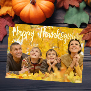 Carte De Vœux En Aluminium Bon thanksgiving Élégant Script Sur Photo Gold