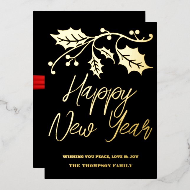 Carte De Vœux En Aluminium Bonne année 2024, ruban rouge (Recto/Verso)
