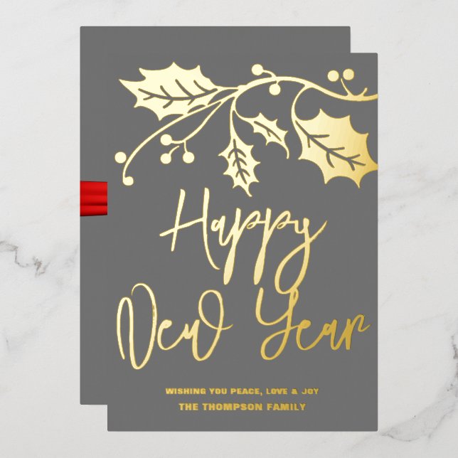 Carte De Vœux En Aluminium Bonne année 2024, ruban rouge (Recto/Verso)