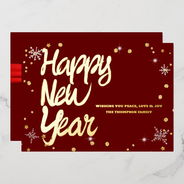 Carte De Vœux En Aluminium Bonne année 2024 Ruban rouge rétro (Recto/Verso)