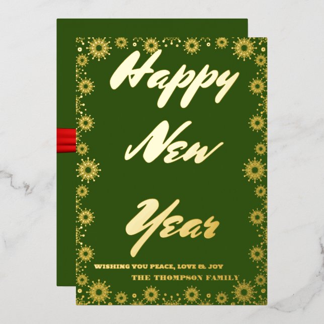 Carte De Vœux En Aluminium Bonne année 2024 Ruban vert rétro (Recto/Verso)