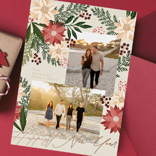 Carte De Vœux En Aluminium Bonne année 2026 Poinsettia Multi Photo