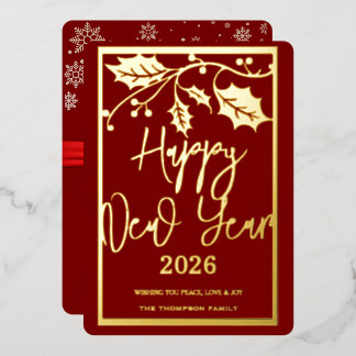 Carte De Vœux En Aluminium Bonne année 2026, ruban rouge