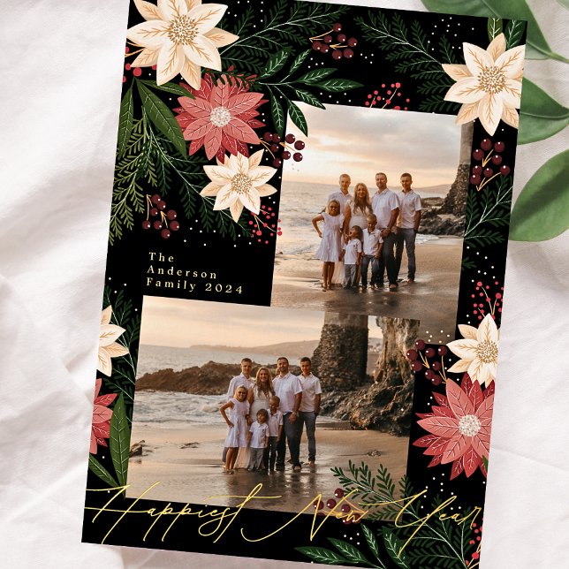 Carte De Vœux En Aluminium Bonne année Premium Onyx Poinsettia photo (Créateur téléchargé)