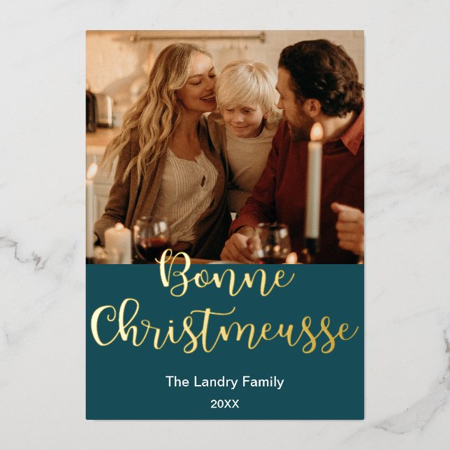 Carte De Vœux En Aluminium Bonne Christmeusse, Cajun Christmas, Élégant (Recto)