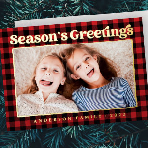 Carte De Vœux En Aluminium Bonnes Fêtes Plaid Motif Famille Photo