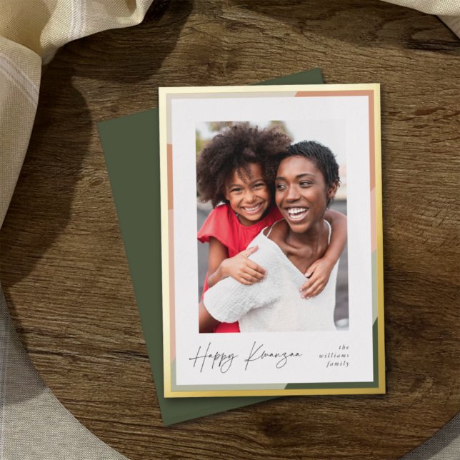 Carte De Vœux En Aluminium Bordure dorée | Photo verticale Kwanzaa (Créateur téléchargé)