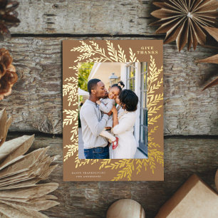 Carte De Vœux En Aluminium Botanique Thanksgiving Photo Blé Or