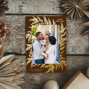Carte De Vœux En Aluminium Botanique Thanksgiving Photo Gold Brown