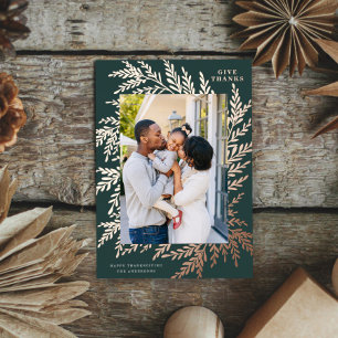 Carte De Vœux En Aluminium Botanique Thanksgiving Photo Green Rose Gold
