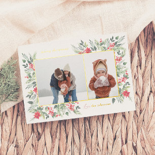 Carte De Vœux En Aluminium Botaniques d'hiver brillantes & Holly Christmas 2 