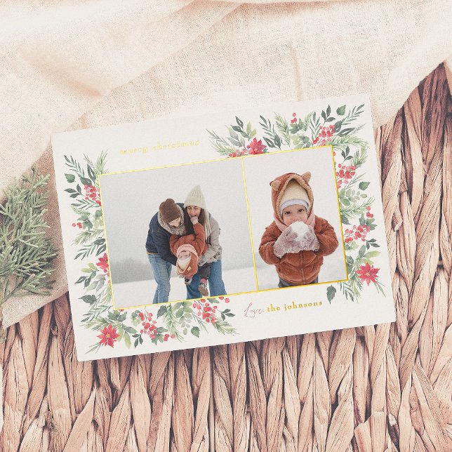 Carte De Vœux En Aluminium Botaniques d'hiver brillantes & Holly Christmas 2  (Créateur téléchargé)