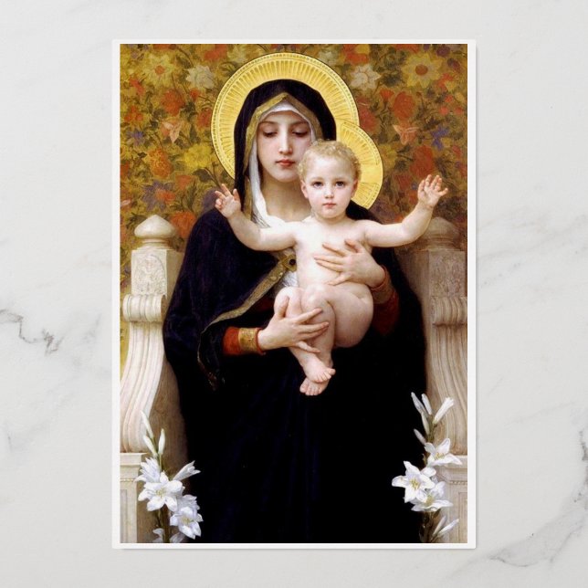 Carte De Vœux En Aluminium Bougereau Vierge et Enfant (Recto)
