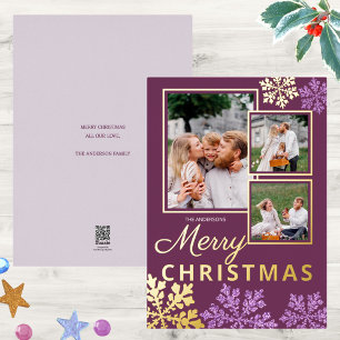 Carte De Vœux En Aluminium Boule de prune Snowflake 3 Photo Collage Gold