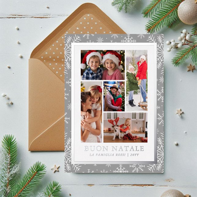 Carte De Vœux En Aluminium Bouon Natale Photo Collage Silver Winter Snowflake (Créateur téléchargé)