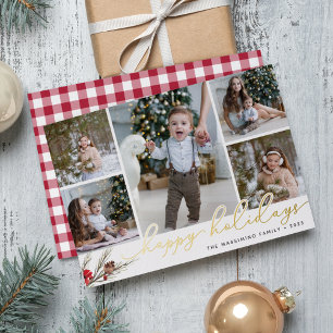 Carte De Vœux En Aluminium Bouton rustique   Happy Holidays Photo Collage