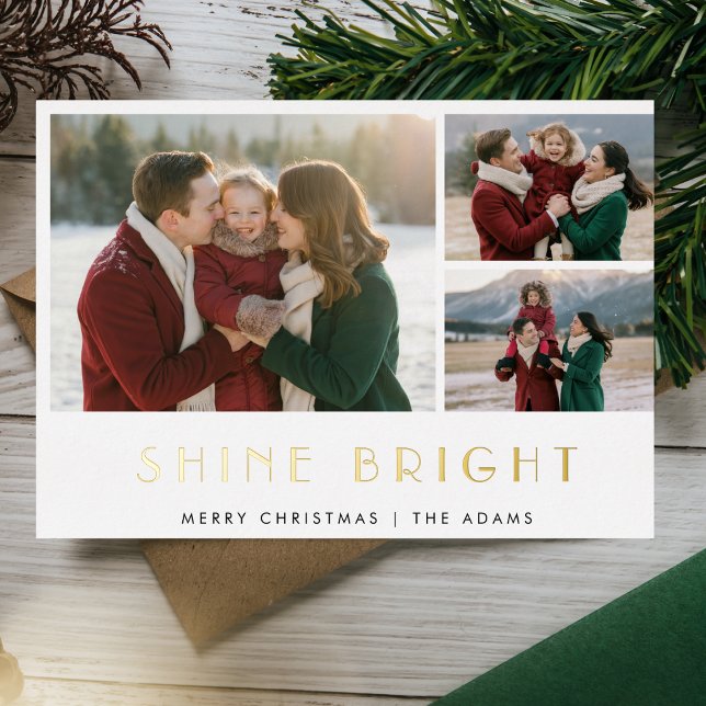 Carte De Vœux En Aluminium Brillant Noël 3 Photo Gold (Créateur téléchargé)