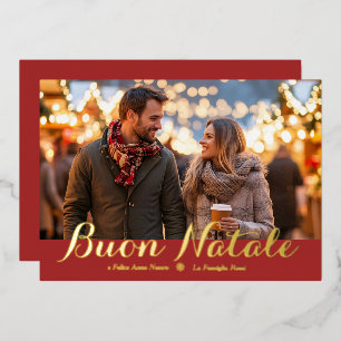 Carte De Vœux En Aluminium Brown Buon Natale e Felice Anno Nuovo Script Photo