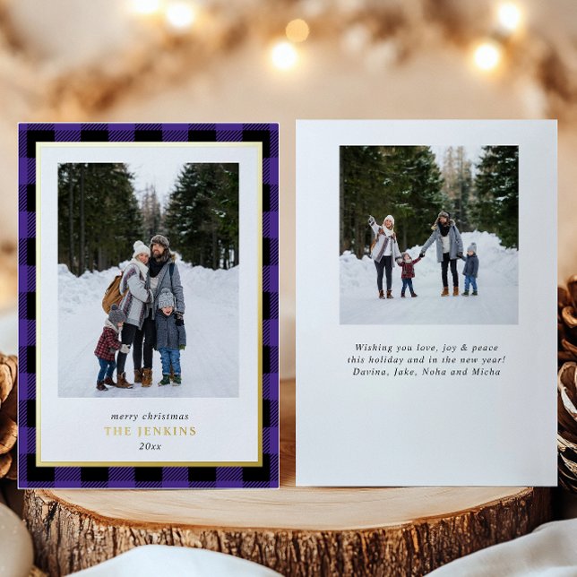 Carte De Vœux En Aluminium Buffle violet moderne plaqué Noël Deux photos (Créateur téléchargé)
