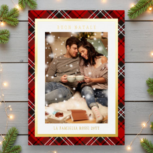 Carte De Vœux En Aluminium Buon Natale Carreaux Rouges Tartan Photo