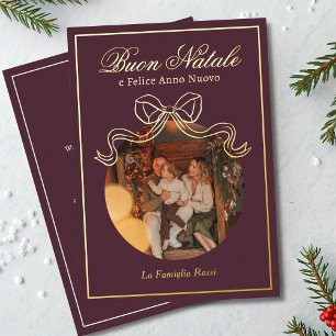 Carte De Vœux En Aluminium Buon Natale e Felice Anno Nuovo Coquette Bow Photo