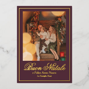 Carte De Vœux En Aluminium Buon Natale e Felice Anno Nuovo Script Photo
