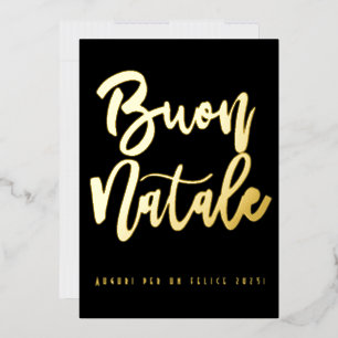 Carte De Vœux En Aluminium Buon Natale Happy 2023 Elégant Black Gold Italien
