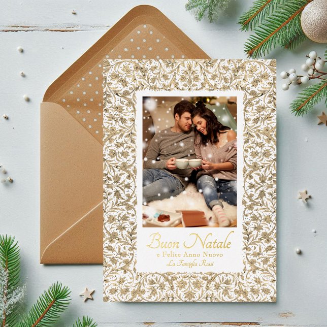 Carte De Vœux En Aluminium Buon Natale Ornate Floral Photo (Créateur téléchargé)