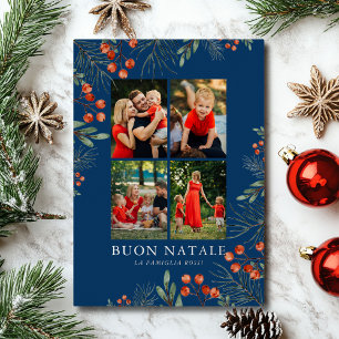 Carte De Vœux En Aluminium Buon Natale Photo Collage Aquarelle Floral