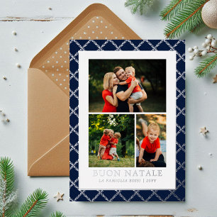 Carte De Vœux En Aluminium Buon Natale Photo Collage Bleu Check