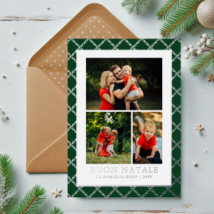 Carte De Vœux En Aluminium Buon Natale Photo Collage Green Check