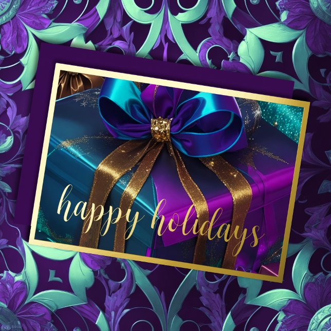Carte De Vœux En Aluminium Cadeau de Noël Turquoise bleu pourpre (Créateur téléchargé)