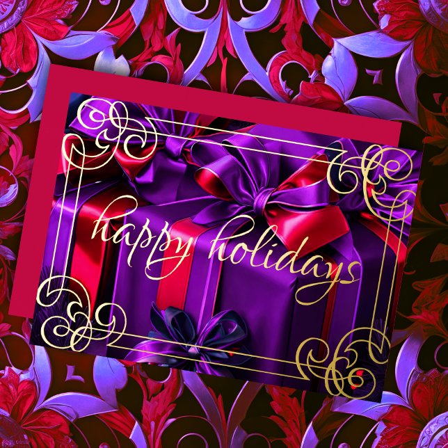 Carte De Vœux En Aluminium Cadeaux de Noël peints Purple Bourgogne (Créateur téléchargé)