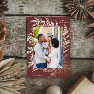Carte De Vœux En Aluminium Cadre botanique Thanksgiving Photo Rose Gold