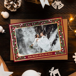 Carte De Vœux En Aluminium Cadre Guimauve Rouge Or Noël Joyeux Noël