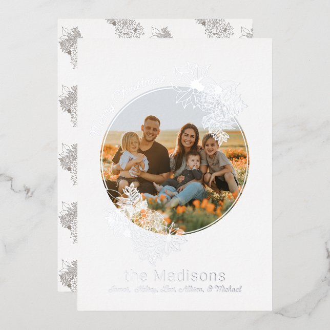 Carte De Vœux En Aluminium Cadre photo circulaire fleurs Noël (Recto/Verso)